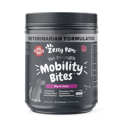 Picture of Zesty Paws Mobility Bites Dog Joint Supplement - Hip and Joint Chews for Dogs - Pet Products with Glucosamine, Chondroitin, & MSM + Vitamins C and E for Dog Joint Relief - VS - Beef & Bacon - 90 Count