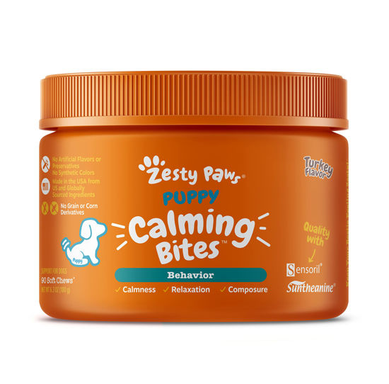 Picture of Zesty Paws Calming Chews for Dogs - Composure & Relaxation for Everyday Stress & Separation - with Ashwagandha, Organic Chamomile, L-Theanine & L-Tryptophan - Turkey Puppy - 90 Count