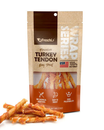 Picture of Afreschi Turkey Tendon Dog Treats, All Natural Human Grade Dog Treat, Suitable for Training chew, Ingredient Sourced from USA, Hypoallergenic, Rawhide Alternative, Wrapped Rice Stick