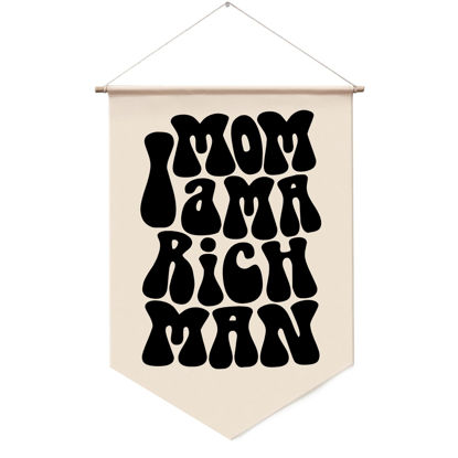 Picture of Mom I am a Rich Man, Banner Wall Hanging, Feminist Banner, Girl Boss Inspirational Gift for Girls, 70s Wall Hanging, Trendy Wall Art, Girly Wall Art