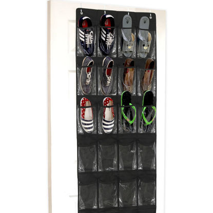 Picture of 24 Pockets - SimpleHouseware Crystal Clear Over The Door Hanging Shoe Organizer, Black (64'' x 19'')