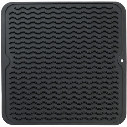 Picture of MicoYang Silicone Dish Drying Mat for Multiple Usage,Easy clean,Eco-friendly,Heat-resistant Silicone Mat for Kitchen Counter or Sink,Refrigerator or Drawer liner Black M 12 inches x 12 inches