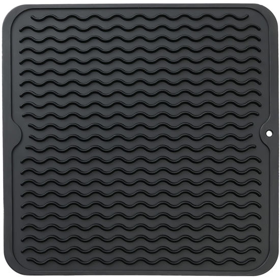 Picture of MicoYang Silicone Dish Drying Mat for Multiple Usage,Easy clean,Eco-friendly,Heat-resistant Silicone Mat for Kitchen Counter or Sink,Refrigerator or Drawer liner Black M 12 inches x 12 inches
