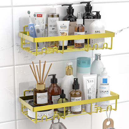 Picture of Moforoco Shower Caddy Shelf Organizer Rack, Self Adhesive Gold Bathroom Shelves Basket, Home Farmhouse Wall Shower Inside Organization and Storage Decor Rv Accessories, First Apartment Essentials