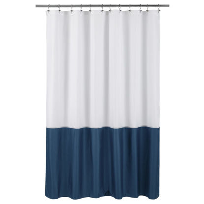 Picture of ALYVIA SPRING Waterproof Fabric Shower Curtain Liner - Soft & Light-Weight Cloth Shower Liner, 3 Bottom Magnets, Hotel Quality & Machine Washable - Standard Size 72x72, White and Navy