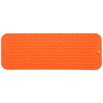 Picture of MicoYang Silicone Dish Drying Mat for Multiple Usage,Easy clean,Eco-friendly,Heat-resistant Silicone Mat for Kitchen Counter,Sink,Bar,Bottle,or Cup Orange M 17 inches x 6 inches