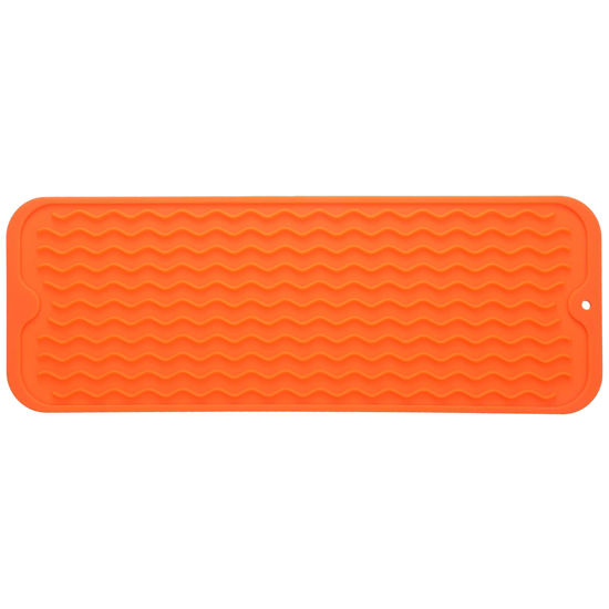 Picture of MicoYang Silicone Dish Drying Mat for Multiple Usage,Easy clean,Eco-friendly,Heat-resistant Silicone Mat for Kitchen Counter,Sink,Bar,Bottle,or Cup Orange M 17 inches x 6 inches