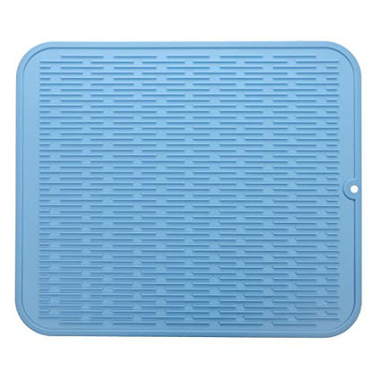 Picture of MicoYang Silicone Dish Drying Mat for Multiple Usage,Easy Clean,Eco-Friendly,Heat-Resistant Silicone Mat for Kitchen Counter or Sink,Refrigerator or Drawer Liner Light Blue XL 18 inches x 16 inches