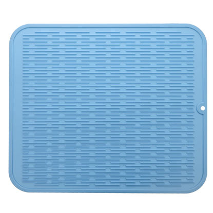 Picture of MicoYang Silicone Dish Drying Mat for Multiple Usage,Easy clean,Eco-friendly,Heat-resistant Silicone Mat for Kitchen Counter or Sink,Refrigerator or Drawer Liner Light Blue XXL 24 inches x 18 inches