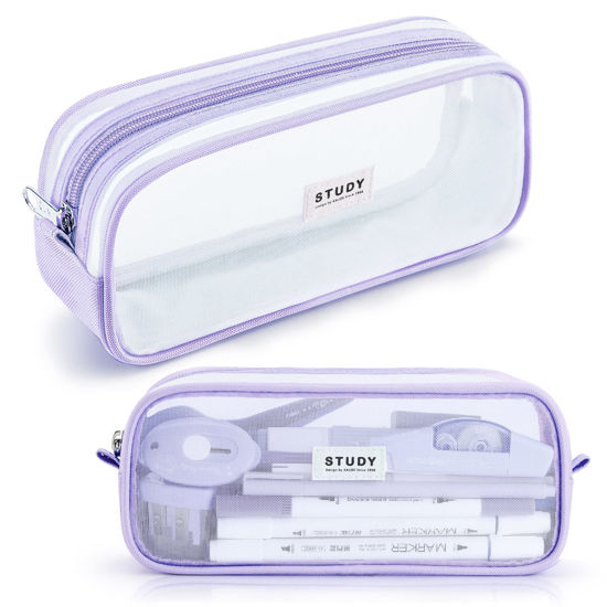 GetUSCart KALIDI Grid Mesh Pencil Case Pen Bag Clear Case Marker Pouch Multifonction Organizer Box Transparent case Makeup Bag Office College School Gift for adults Teen Girl Boy