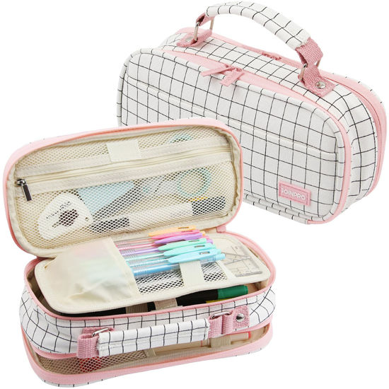 GetUSCart- JOINPRO Pencil Case, Large Capacity Pencil Case Organizer;  Double Zipper Storage Bag; Big Pencil Pouch for College School Office Teen  Girl Boy Men Women Adult (Plaid White)