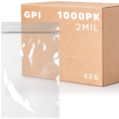 Picture of CLEAR PLASTIC RECLOSABLE ZIP BAGS - Bulk GPI Case Of 1000 4" x 6" 2 mil Thick Strong & Durable Poly Baggies With Resealable Zip Top Lock For Travel, Storage, Packaging & Shipping.
