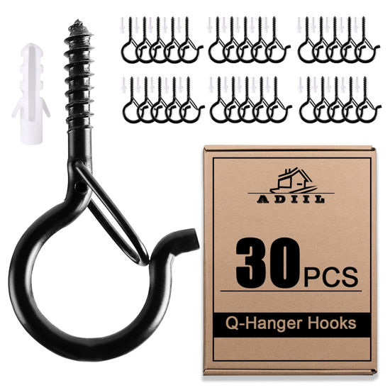 GetUSCart- ADIIL 30 PCS Q Hanger Hooks with Safety Buckle, Windproof Screw  Hooks for Hanging Outdoor String Lights, Ceiling Outdoor Hooks for Hanging  Plants, Christmas Lights & Patio Lights, 2.2 Inches, Black