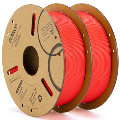 Picture of ELEGOO PLA Filament 1.75mm Red 2KG, 3D Printer Filament Dimensional Accuracy +/- 0.02mm, 2 Pack 1kg Cardboard Spool(2.2lbs) 3D Printing Filament Fits for Most FDM 3D Printers