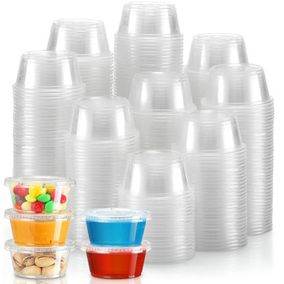 Picture of VITEVER [120 Sets - 3.25 oz ] Portion Cups With Lids, Small Plastic Containers with Lids, Airtight and Stackable Souffle Cups, Jello Shot Cups, Sauce Cups, Condiment Cups for Lunch, Party, Trips