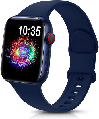 Picture of TreasureMax Sport Band Compatible with Apple Watch Bands 38mm 40mm 41mm 42mm 44mm 45mm 49mm,Soft Silicone Strap Compatible for Apple Watch Serie Ultra 8 7 6 5 4 3 2 1 SE Men Women Navy Blue 38/40/41MM