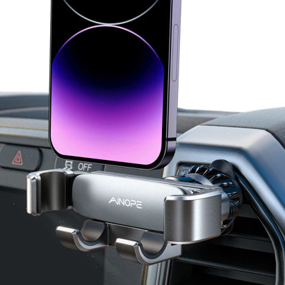 Picture of AINOPE Car Phone Holder Mount 2022 Upgrade Gravity Car Phone Mount with Newest Air Vent Clip Auto Lock Hands Free Cell Phone Holder Mount for Car Compatible for iPhone 14 Pro Max 13 12 Silver