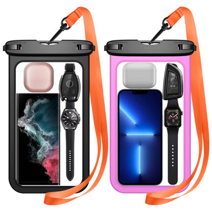 Picture of Temdan 2 Pcs Waterproof Phone Pouch, [Up to 10" Large] Universal IPX8 Waterproof Cell Phone Case Dry Bag with Lanyard for iPhone 14 Pro Max/13/12/11/SE/8,Galaxy S23 Ultra/S22/S21 for Vacation -Pink