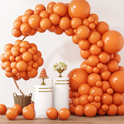 Picture of RUBFAC 129pcs Orange Balloons Different Sizes 18/12/10/5 Inches for Garland Arch, Burnt Orange Latex Balloons for Birthday Party Baby Shower Decoration