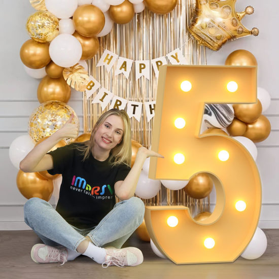 Picture of 3FT Marquee Light Up Numbers, Mosaic Numbers for Balloons, Number 5 Balloon Frame, Marquee Light Up Letters, 15th 25th 50th Birthday Decorations, 50th Anniversary decor, 50th Wedding Party Decoration