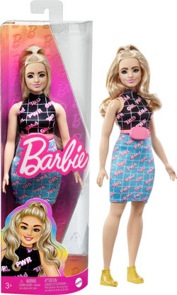 Picture of Barbie Doll, Kids Toys, Blonde with Curvy Body Type, Fashionistas, Girl Power-Print Outfit, Clothes and Accessories