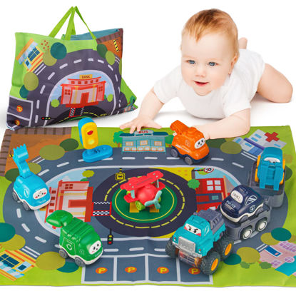 Picture of ALASOU Baby Truck Car Toys with Tractor-Trailor and Playmat/Storage Bag|1st Birthday Gifts for Toddler Toys Age 1-2|Baby Toys for 1 2 3 Year Old Boy|1 2 Year Old Boy Birthday Gift for Infant Toddlers