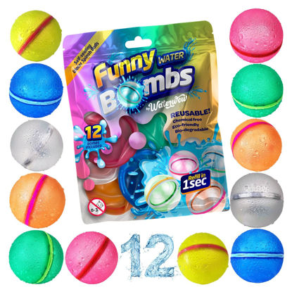 Picture of [12 Pack] FUNNY Reusable Water Balloons For Kids, Refillable Water Balloons, Magnetic Water Balloon, Interactive Summer Toys, Fun for Boys and Girls