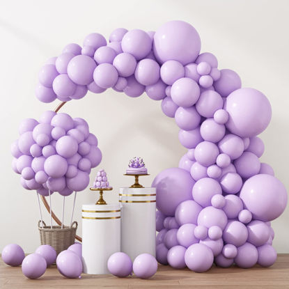 Picture of RUBFAC 129pcs Pastel Purple Balloons Different Sizes 18 12 10 5 Inches for Garland Arch, Light Purple Balloons for Birthday Baby Shower Gender Reveal Wedding Party Decoration
