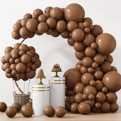 Picture of RUBFAC 129pcs Brown Balloons Different Sizes 18 12 10 5 Inches for Garland Arch, Premium Brown Latex Balloons for Birthday Party Graduation Wedding Anniversary Baby Shower Party Decoration
