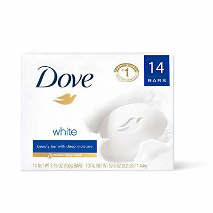 Picture of Dove Beauty Bar Gentle Cleanser for Softer and Smoother Skin with 1/4 Moisturizing Cream White More Moisturizing than Bar Soap, 3.75 oz, 14 Bars