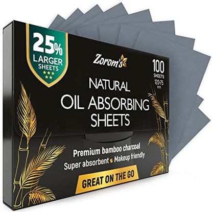 Picture of Natural Blotting Paper for Oily Skin with Bamboo Charcoal - 25% Larger - 1pk/100 Oil Blotting Sheets for Face - Makeup Friendly - Easy To Grab One