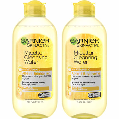 Picture of Garnier SkinActive Micellar Water with Vitamin C, Facial Cleanser & Makeup Remover, 13.5 Fl Oz (400mL), 2 Count (Packaging May Vary)