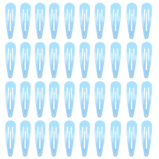 Picture of 40 Counts Blue Color Metal Snap Hair Clips 2 Inch Barrettes for Women Accessories