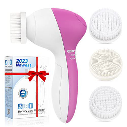 Picture of Facial Cleansing Brush Face Scrubber: COSLUS 3in1 JBK-D Electric Exfoliating Spin Cleanser Device Waterproof Deep Cleaning Exfoliation Rotating Spa Machine - Electronic Acne Skin Wash Spinning System