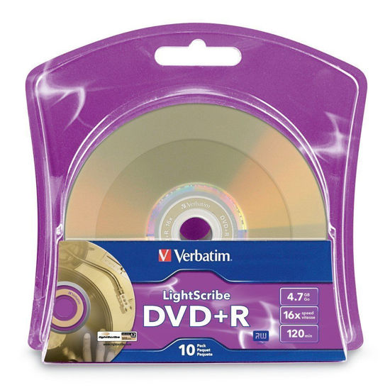 Picture of Verbatim LightScribe 10pk DVD+R Blank Media - Laser Etch Prints Direct to Disc (96943) - 4.7GB/120min