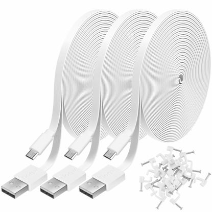Picture of 3 Pack 10FT Power Extension Cable for WyzeCam, WyzeCam Pan,WYZE Cam OG, KasaCam Indoor, NestCam Indoor, Blink,Cloud Cam, USB to Micro USB Durable Charging and Data Sync Cord for Security Camera(White)