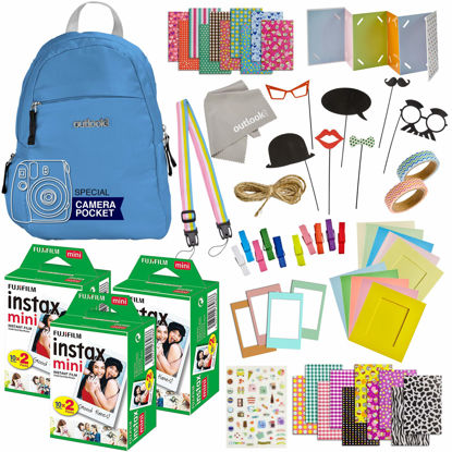 Picture of 100 Piece Instax Mini 9 Mini 11 Camera Accessories - Travel Kit Bundle-Backpack Shoulder Bag, 60 Sheets Instant Film, Lens Cleaning Cloth, Strap, Washi Tape, Stickers,Photo Frames, Album - Cobalt Blue
