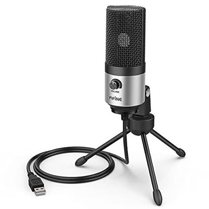 Picture of FIFINE USB Microphone for Zoom Video Meeting Online Class on PC Computer, Metal Condenser Desktop Mic with Gain Control for Windows and Mac, Silver - K669S