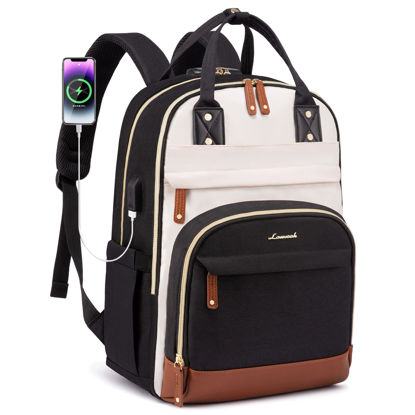 Picture of LOVEVOOK Laptop Backpack for Women, Fits 15.6 Inch Laptop Bag, Fashion Travel Work Anti-theft Bag with Lock, Business Computer Waterproof Backpack Purse, University Backpacks, Beige-Black-Brown