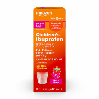 Picture of Amazon Basic Care Children's Ibuprofen Oral Suspension 100 mg per 5 mL (NSAID), Berry, 8 Fl Oz (Pack of 1)