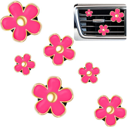 Picture of 6 Pcs Daisy Flower Air Vent Clip Air Conditioning Outlet Clip Car Air Freshener Clip Charm Car Inter Decor Accessories (Red,2.5 cm, 3 cm, 3.3 cm)