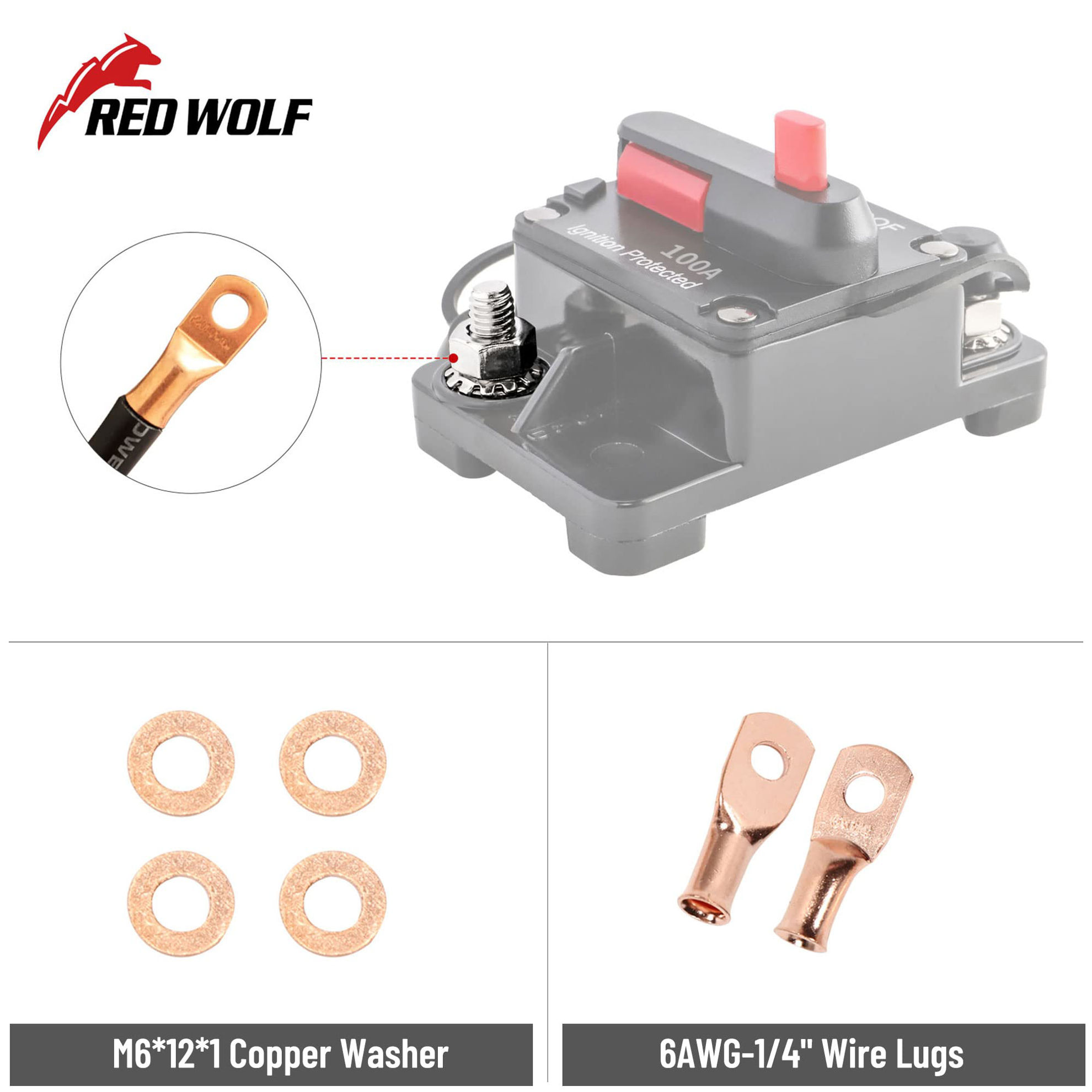 GetUSCart RED WOLF 100A Amp Circuit Breaker W/2 Gauge Battery Ring
