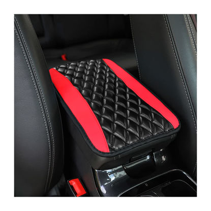 Picture of Car Center Console Cushion Pad, Universal Leather Waterproof Armrest Seat Box Cover Protector,Comfortable Car Decor Accessories Fit for Most Cars, Vehicles, SUVs (Red)