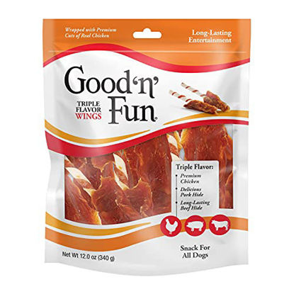 Picture of Good'n'Fun Triple Flavor Wings, Dog Chew Sticks, Premium Chicken and Beef Hide Treats for Dogs, 12 oz