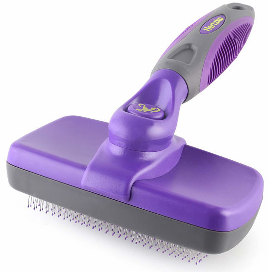 GetUSCart Hertzko Self Cleaning Slicker Brush for Dogs Cats Plastic Tips for Sensitive Skin Dog Brush Cat Brush Long Short Haired Dogs Cats Shedding Dematting Brush Pet Grooming Brushes Undercoat Rak...