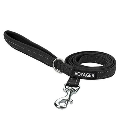 Picture of Best Pet Supplies Voyager Reflective Dog Leash with Neoprene Handle, Supports Small, Medium, and Large Breed Puppies, Cute and Heavy Duty for Walking, Running - Black, L, 1" x 5ft (LS015T-BK-L)