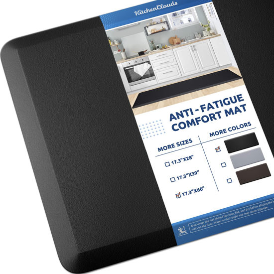 Picture of KitchenClouds Kitchen Mat Cushioned Anti Fatigue Rug 17.3"x60" Waterproof Non Slip Standing Desk Mat Comfort Floor Mats for House Sink Office (Black)
