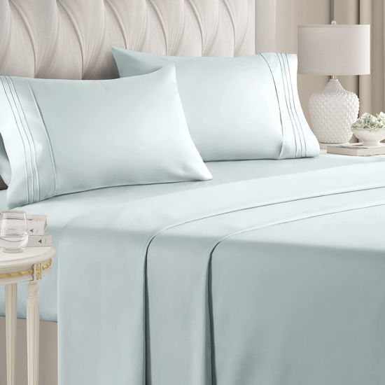 Picture of Queen Size Sheet Set - Breathable & Cooling Sheets - Hotel Luxury Bed Sheets - Extra Soft - Deep Pockets - Easy Fit - 4 Piece Set - Wrinkle Free - Comfy - Ice Blue Bed Sheets - Queen Sheets