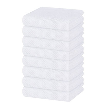 Picture of Homaxy 100% Cotton Waffle Weave Kitchen Dish Towels, Ultra Soft Absorbent Quick Drying Cleaning Towel, 13 x 28 Inches, 8-Pack, White