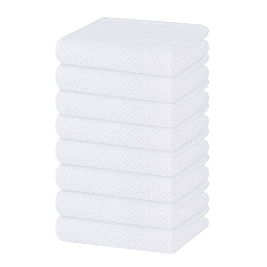 Picture of Homaxy 100% Cotton Waffle Weave Kitchen Dish Towels, Ultra Soft Absorbent Quick Drying Cleaning Towel, 13 x 28 Inches, 8-Pack, White